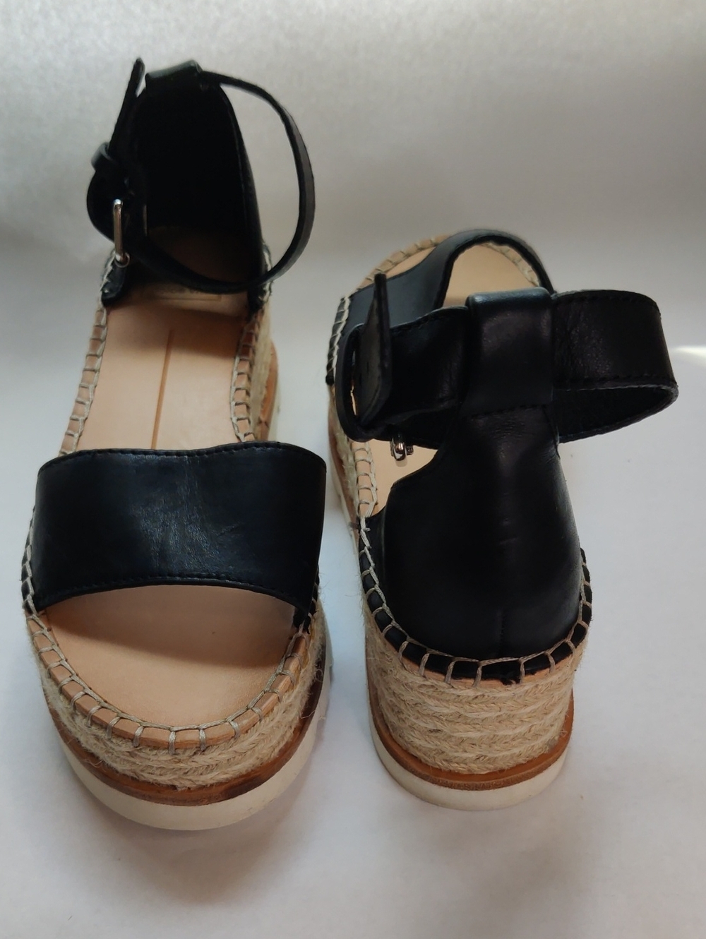 Dolce Vita Black Leather Espadrille Platform Sandals Size 7